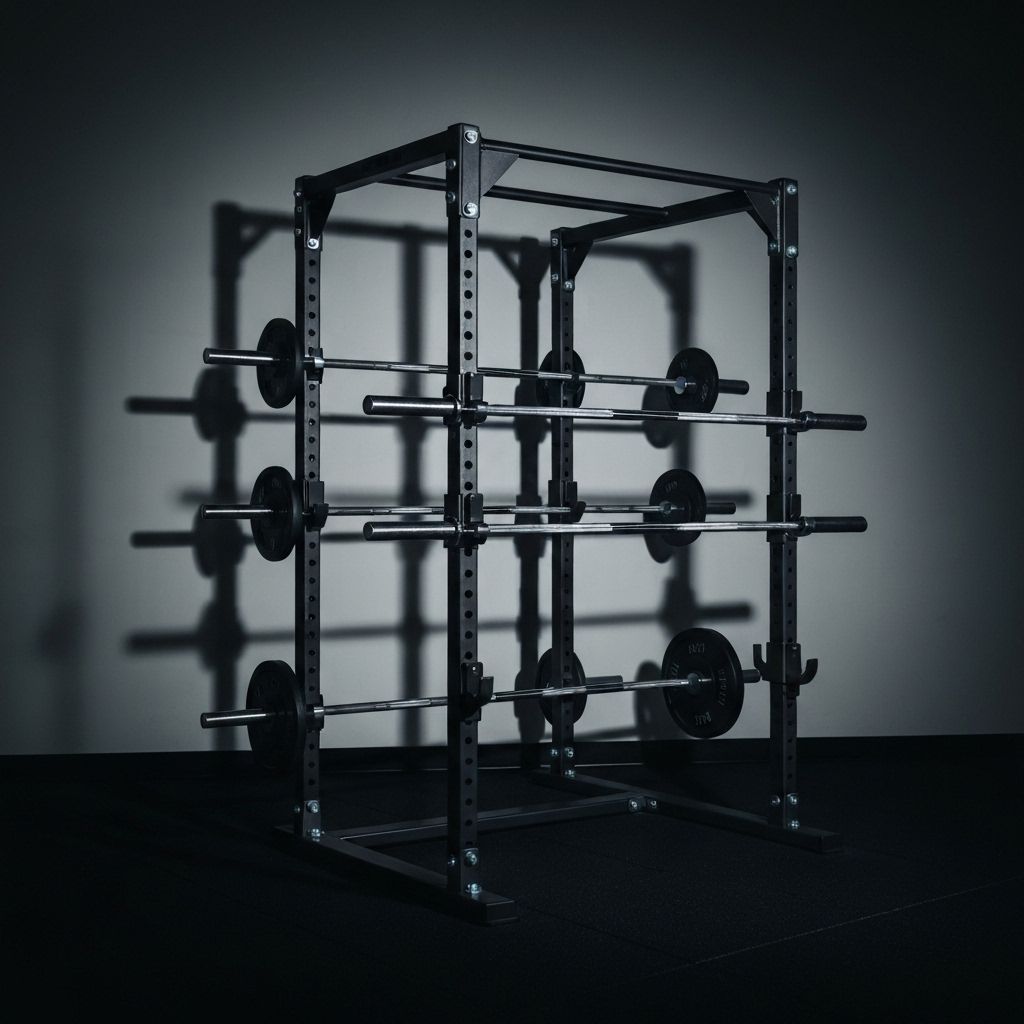 Barbells and rack in a modern gym